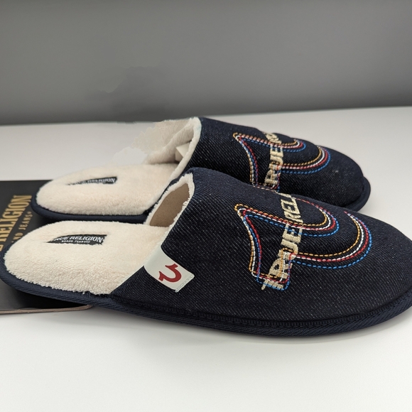 BNWT True Religion Men's (Size Medium 9-10) Denim Slide-In Slippers - Picture 7 of 15
